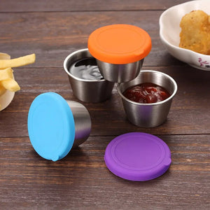Ecozoi - Eco-friendly, Mini 50ml, leak-proof stainless steel sauce containers with food-grade silicone lids, set of 2