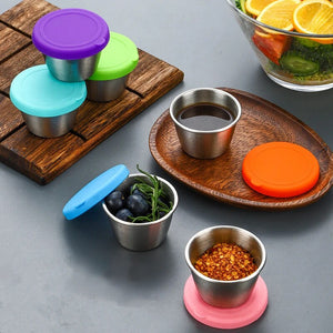Ecozoi - Eco-friendly, Mini 50ml, leak-proof stainless steel sauce containers with food-grade silicone lids, set of 2