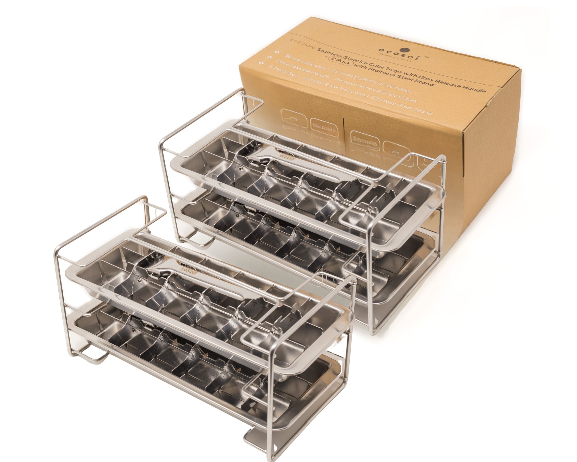 Buy Stainless Steel Ice Cube Trays | 4-Pack, Easy-Release Handle
