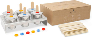 Ecozoi - Eco-friendly, 6 Mini Round Stainless Steel Popsicle Molds, 6 Reusable Bamboo Sticks, 6 Silicone Gaskets, BPA-free