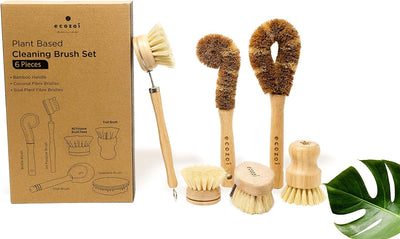 Dish Brush Set, 6 Piece Kitchen Scrub Brush Set, Plant Based Vegetable Brush Set