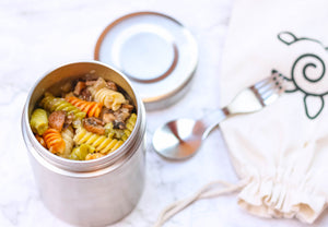 Ecozoi - Eco-friendly, Vacuum-insulated 17 oz stainless steel food jar with leak-proof lid, spork & canvas lunch bag