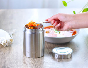 Ecozoi - Eco-friendly, Vacuum-insulated 17 oz stainless steel food jar with leak-proof lid, spork & canvas lunch bag