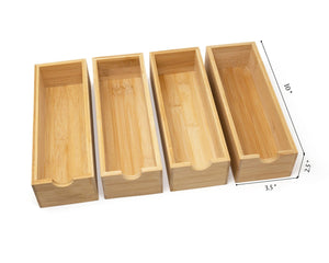 Ecozoi - eco-friendly, 100% Organic Bamboo, Set of 4 Organizing Trays, Lightweight, Durable, 8โ x 5โ x 1โ dimension per tray
