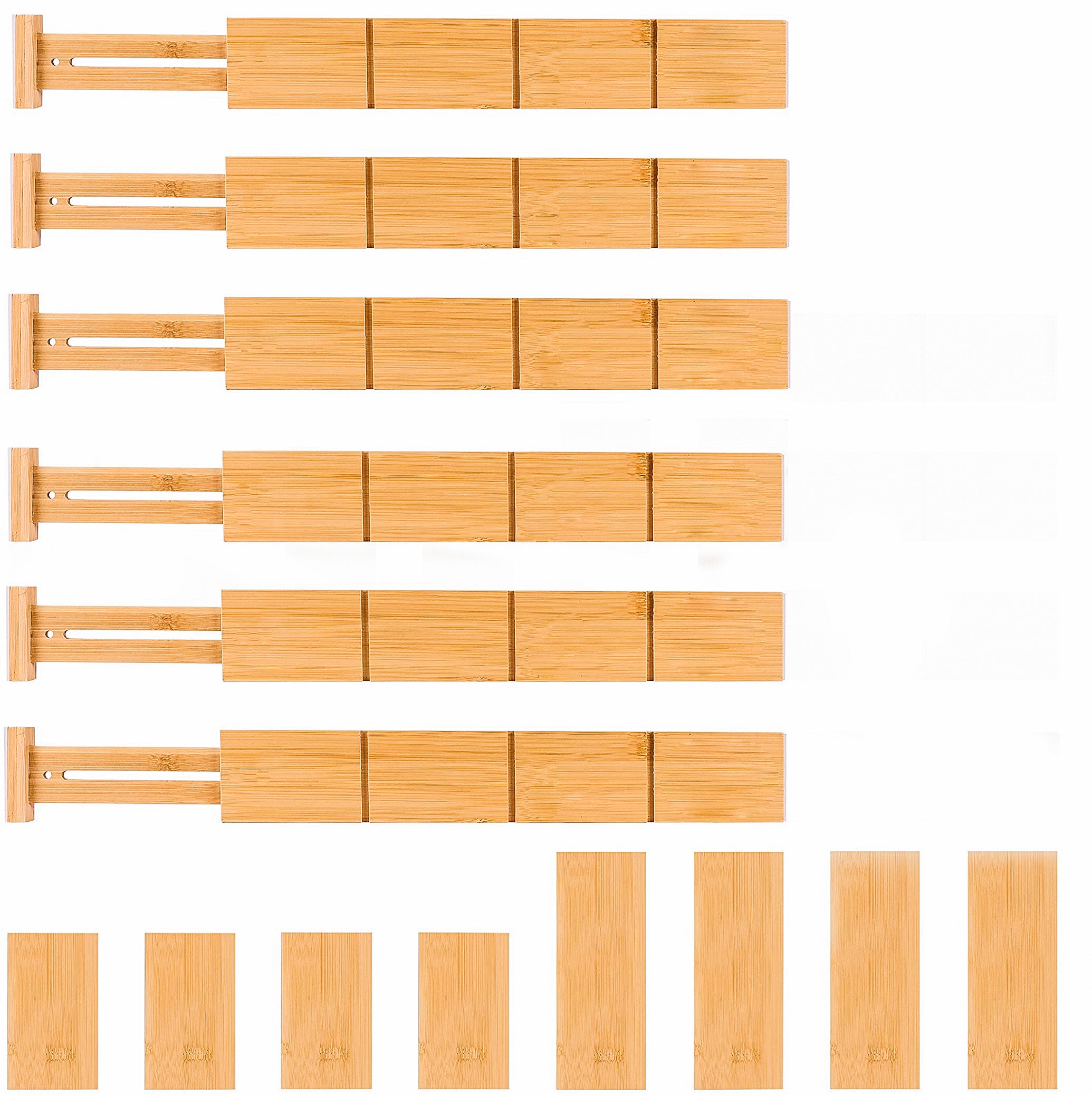 Bamboo Drawer Organizer Dividers, Expandable, Set of 6 with 8 Connectors  freeshipping - ecozoi