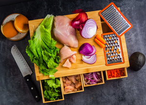 Bamboo Cutting Board with 4 Organizing Bamboo Drawers, Ergonomic Design freeshipping - ecozoi