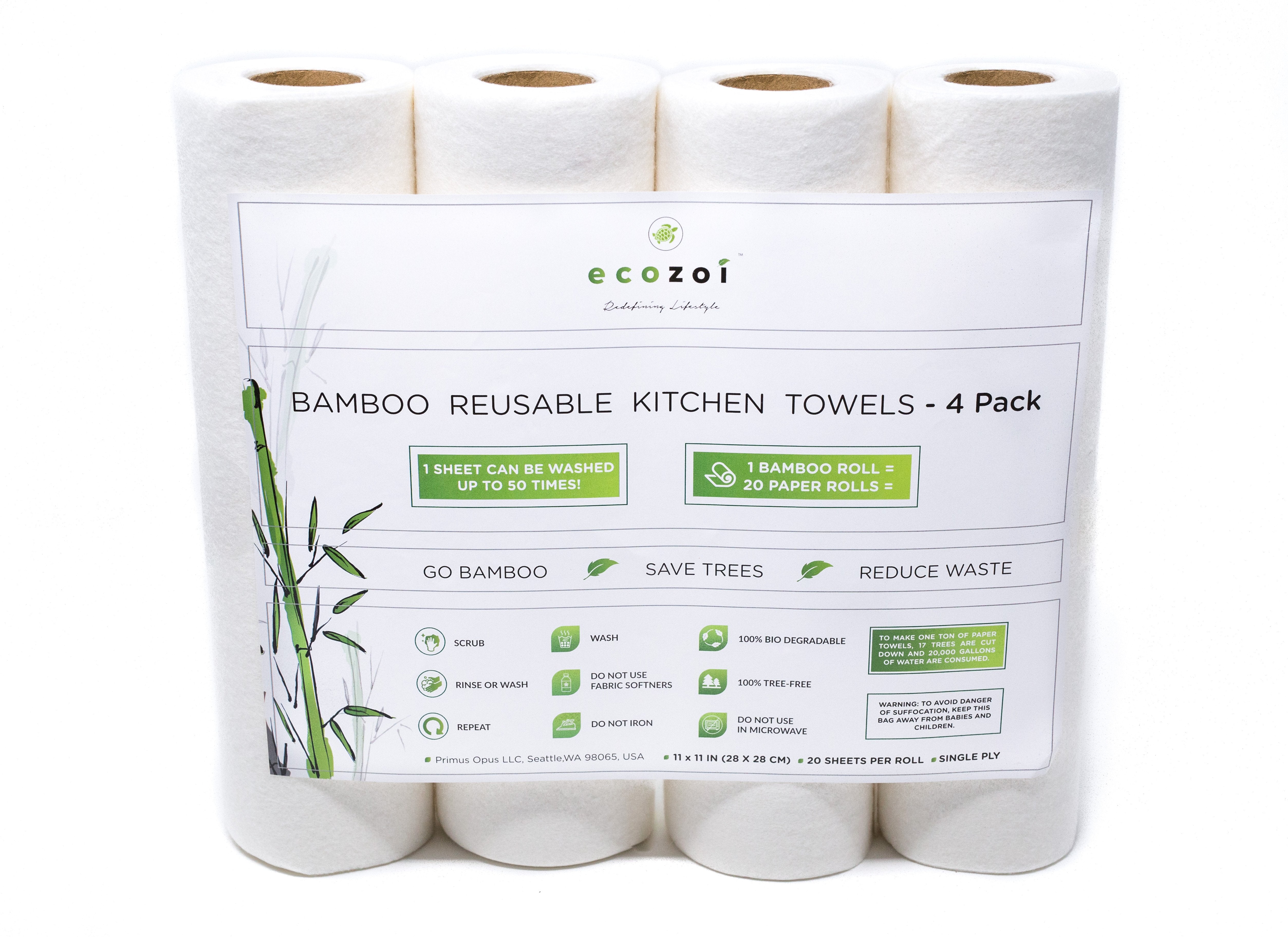Reusable Bamboo Fiber Kitchen Towels, 20 pieces per roll