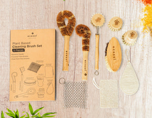 Ecozoi - Eco-friendly, 9-piece 100% plant-based dish brush set, Bamboo Wood, Sisal Plant Fibers, Coconut Coir, Cotton Twine