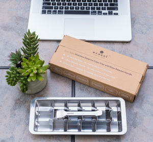 Ecozoi - Eco-friendly, Stainless Steel Ice Cube Tray with easy-release handle, Plastic & BPA Free, Dishwasher Safe, 18 cubes