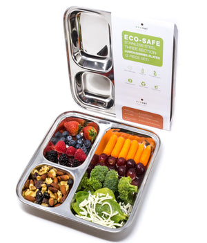 Ecozoi - Eco-friendly, 2 Pack stainless steel dinner plates each 3 compartments, reusable & durable, BPA-Free