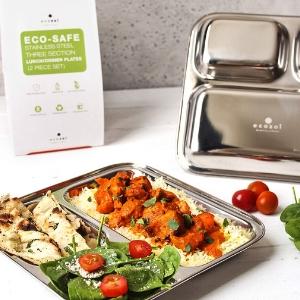 Ecozoi - Eco-friendly, 2 Pack stainless steel dinner plates each 3 compartments, reusable & durable, BPA-Free