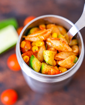 Ecozoi - Eco-friendly, Vacuum-insulated 17 oz stainless steel food jar with leak-proof lid, spork & canvas lunch bag