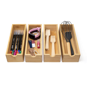 Ecozoi - eco-friendly, 100% Organic Bamboo, Set of 4 Organizing Trays, Lightweight, Durable, 8โ x 5โ x 1โ dimension per tray