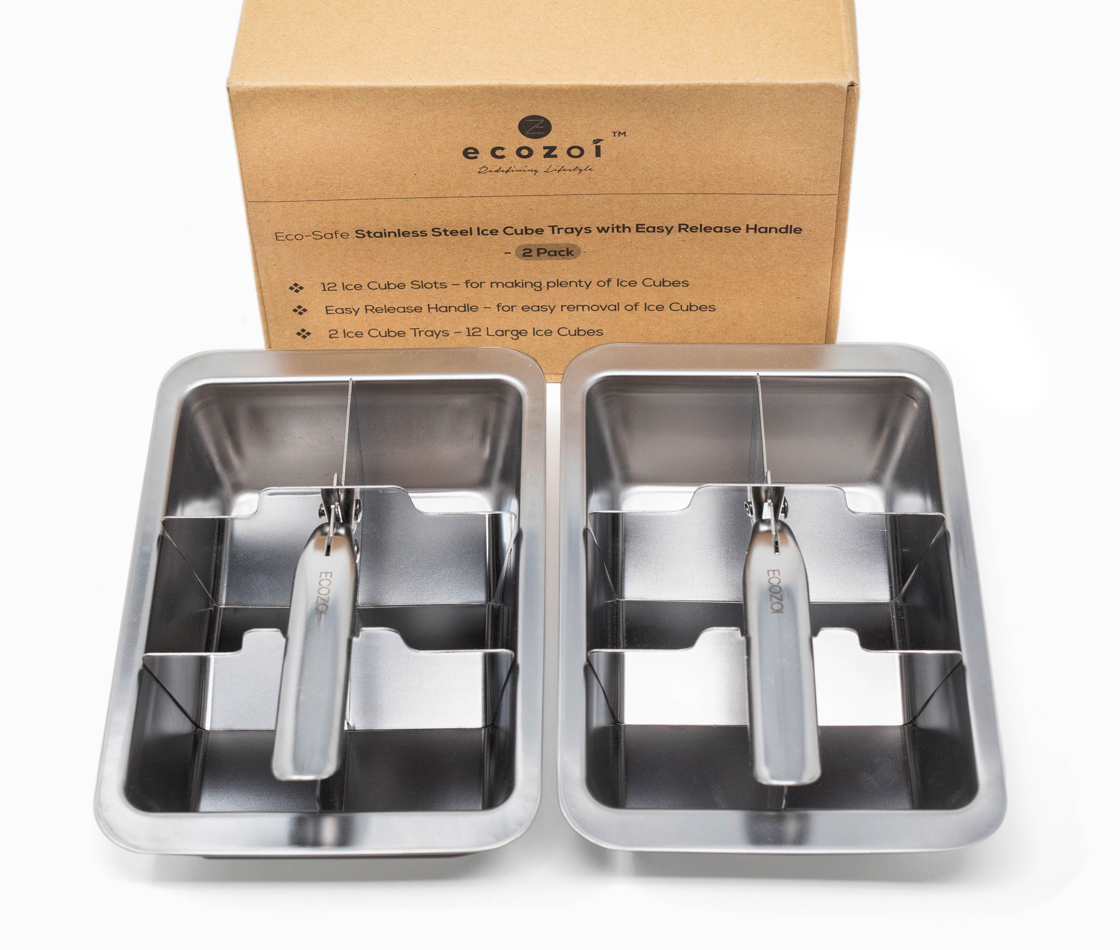 Ecozoi Stainless Steel Ice Cube Trays - 2 PACK - with Easy Release Handle  freeshipping - ecozoi