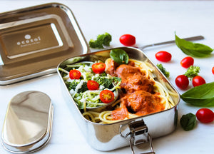 Ecozoi - Stainless steel 1-tier leak-proof bento lunch box, 24 oz, eco-friendly, reusable food container, silicone seal, stackable