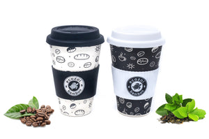Ecozoi Reusable Bamboo Coffee Cups with Silicon Lid and sleeve, size 16 oz or 400 ml, Set of 2 freeshipping - ecozoi