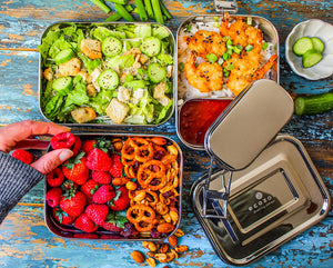Ecozoi - Eco-friendly, stackable, 3-tier stainless steel lunch box, 75 oz, leak-proof top tier, rectangular