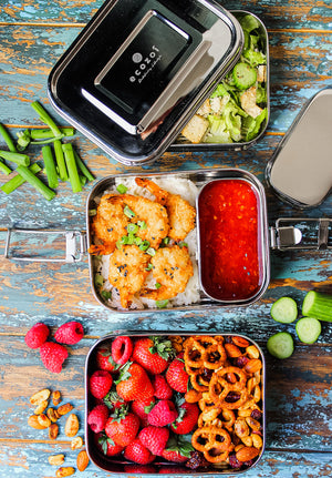 Ecozoi - Eco-friendly, stackable, 3-tier stainless steel lunch box, 75 oz, leak-proof top tier, rectangular