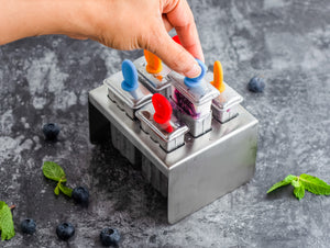 Ecozoi - Eco-friendly, 6 Mini Square Stainless Steel Popsicle Molds, 6 Reusable Stainless Steel Sticks, 6 Silicone Gaskets
