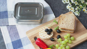 Ecozoi - Eco-friendly, 3-compartment stainless steel leak-proof lunch box, red silicone seal, 24 oz, dishwasher safe.