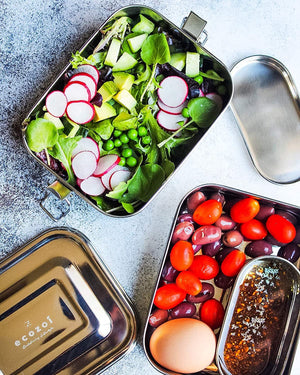 Ecozoi - Eco-friendly Leak-proof stainless steel 2-tier bento lunch box, 60 oz, silicone seal & bonus sauce pod, Stackable