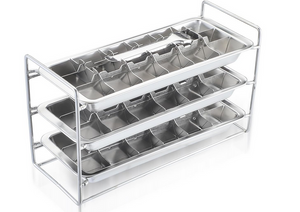 Ecozoi Old Fashioned Ice Cube Trays with Easy Release Handle, 3 Pack with Rack, Stainless Steel