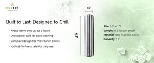 Stainless Steel Ice Packs For Lunch Bags and Coolers, 4 Pack Cylinder Shape