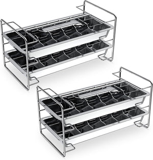 Ecozoi - Eco-friendly, 4 Stainless Steel Ice Cube Trays, easy-release handle & rack, 72 cubes, BPA-free, Dishwasher Safe