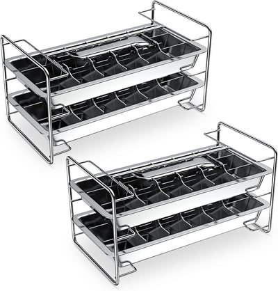 Stainless Steel Ice Cube Trays with Easy Release Handle, 4 Pack with Racks
