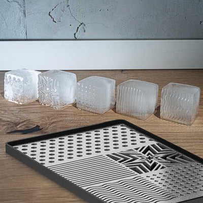 Stainless Steel Ice Cube Design Stamp Tray, with 8 Silicone Ice Cube Tray and Tongs