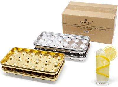 Stainless Steel Ice Cube Trays - 4 Pack, 72 Small Round Ice Cubes