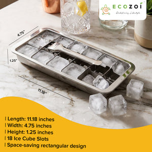 Ecozoi Ice Maker Tray for Freezer, Stainless Steel Ice Cubes Trays with Easy Release Handle, 1 Pack