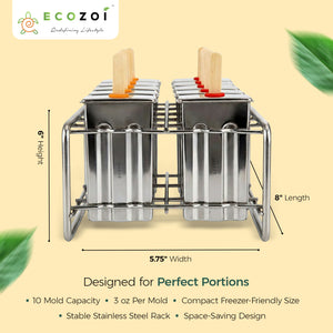 Ecozoi Stainless Steel Popsicle Molds with Sticks, Reusable, Bamboo, 50 Count, 10 Square