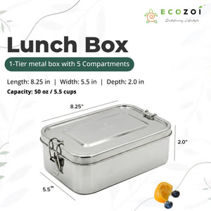 Stainless Steel Leak-Proof Bento Lunch Box, 5 Compartment, 50 oz