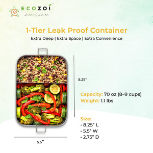 Stainless Steel Leak-Proof Lunch Box, 2 Compartment, 50 oz