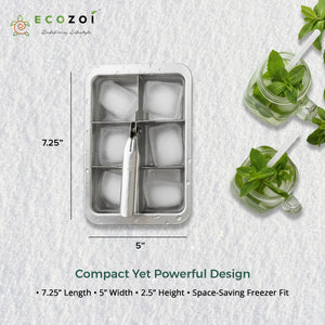 Ecozoi Stainless Steel Ice Trays for Freezer, 12 Large Cubes with Easy Release, 2 Pack