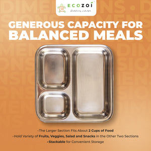 Stainless Steel Dinner Plates, Reusable, 3 Compartments, 2 Pack
