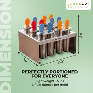 Ecozoi Stainless Steel Popsicle Molds with Sticks, TWIN Round & Reusable, Bamboo, Ice Cream Bars