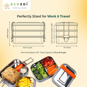 Ecozoi Stainless Steel Bento Lunch Box for Kids and Adults, 3 Compartment, 3 Tier Leak Proof, 75 oz - Ecozoi