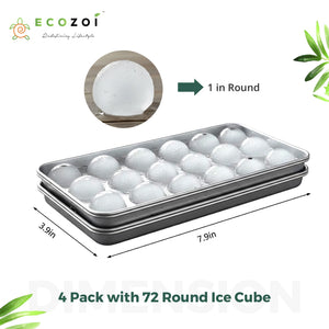 Ecozoi Stainless Steel 72 Small Round Ice Cube Trays, Stackable, 4 Pack, 8 in x 4 in x 1 in - Ecozoi