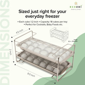 Ecozoi Old Fashioned Ice Cube Trays with Easy Release Handle, 2 Pack with Rack, Stainless Steel