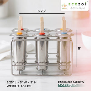 Ecozoi Stainless Steel Popsicle Molds with Sticks, Round & Reusable, Bamboo, Ice Cream Bars