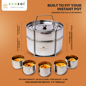 Instant Pot Insert Pans, 2 Tier for 6 Qt / 8 Qt Pressure Cookers with 5 Mini Cups for Baking