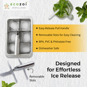 Ecozoi Stainless Steel Ice Trays for Freezer, 12 Large Cubes with Easy Release, 2 Pack