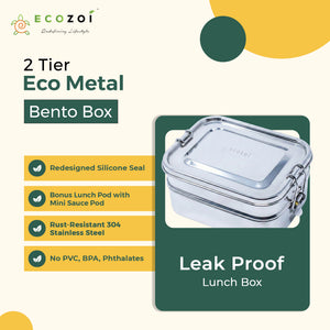 Stainless Steel Bento Lunch Box, 2-Tier Leak-Proof, 60 oz