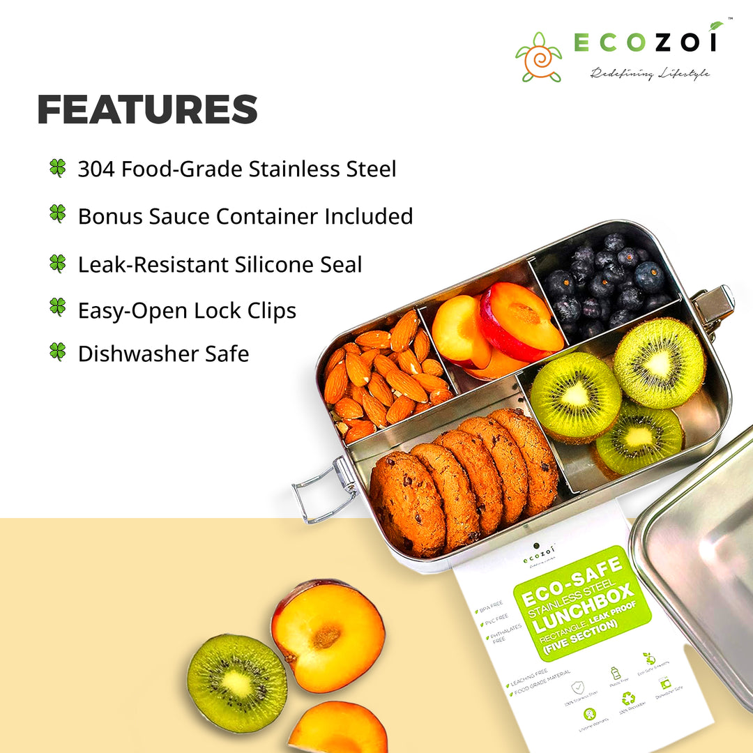 Buy 50 Oz Leak-Proof Stainless Steel 5-Compartment Bento Box – Ecozoi