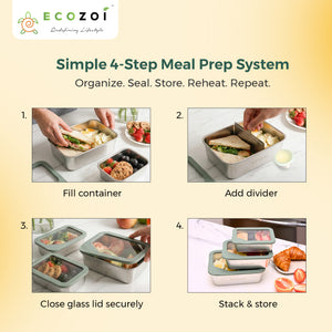 Ecozoi Stainless Steel Bento Box for Kids and Adults, 3 Piece Set, Stackable and Leak Proof, Microwave Safe