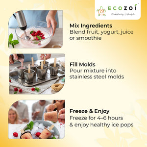 Ecozoi Stainless Steel Ice Pop Molds, 6 Mini Rounds withReusable Bamboo Sticks