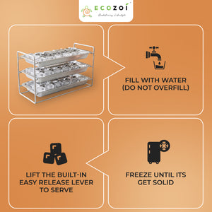 Ecozoi Old Fashioned Ice Cube Trays with Easy Release Handle, 3 Pack with Rack, Stainless Steel - Ecozoi