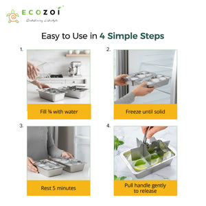 Ecozoi Stainless Steel Ice Trays for Freezer, 12 Large Cubes with Easy Release, 2 Pack